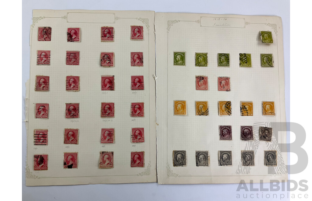USA Antique Stamps Including Washington One, Two Cent, Mint Hinged Blocks and Strips, Franklin, Examples Spanning One Cents to One Dollar, Columbus Set, Jackson, Lincoln, Garfield, Webster