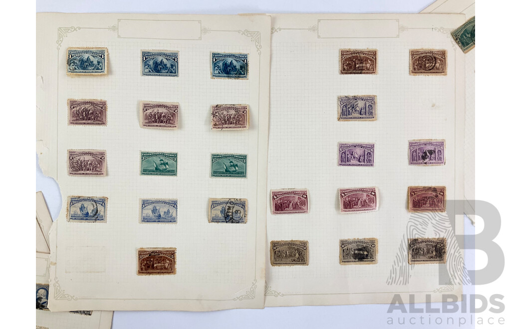 USA Antique Stamps Including Washington One, Two Cent, Mint Hinged Blocks and Strips, Franklin, Examples Spanning One Cents to One Dollar, Columbus Set, Jackson, Lincoln, Garfield, Webster