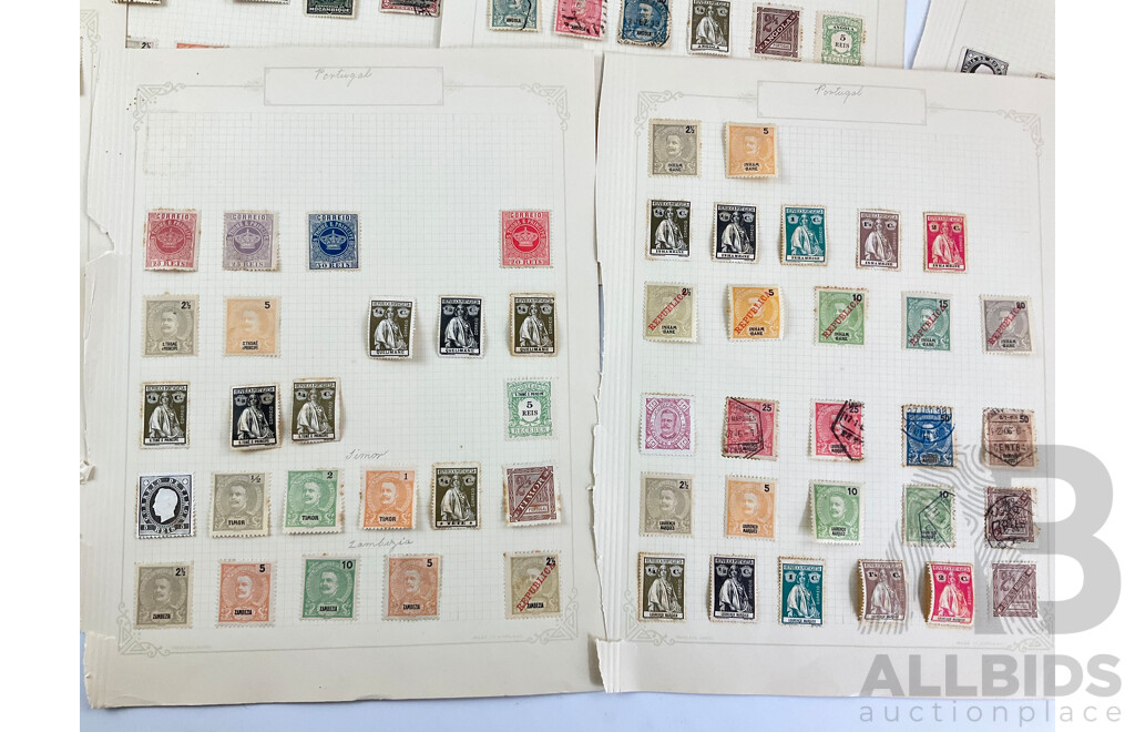 Collection of Antique Portugal and Portugal Colonies Stamps Including Zambezia, Guinea, Timor, Angola