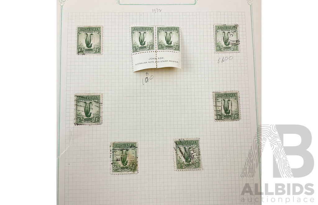Australian 1932 Stamps Including Mint Hinged John Ash OS Harbour Bridge Two Penny Pair, Kookaburra Six Penny Pair, Lyrebird One Shilling Pair