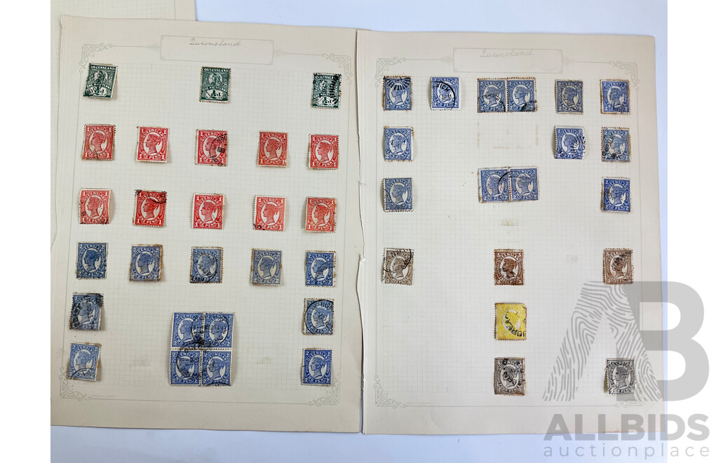 Australian Colonial Queensland Stamps Including QV, Chalon Head, Hand Cancel, Half Penny to One Pound