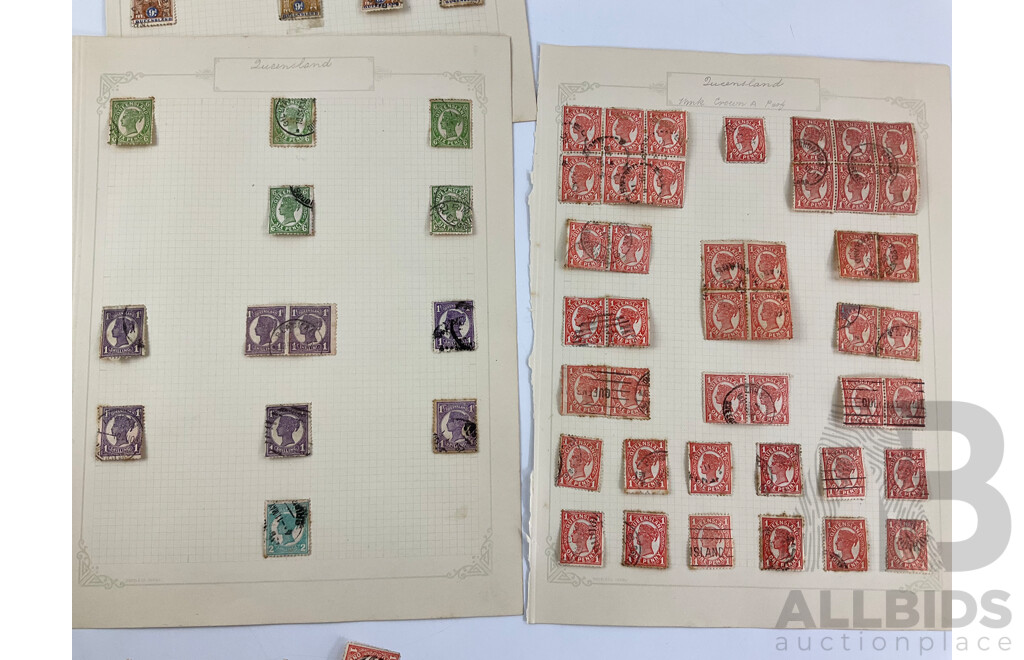 Australian Colonial Queensland Stamps Including QV, Chalon Head, Hand Cancel, Half Penny to One Pound
