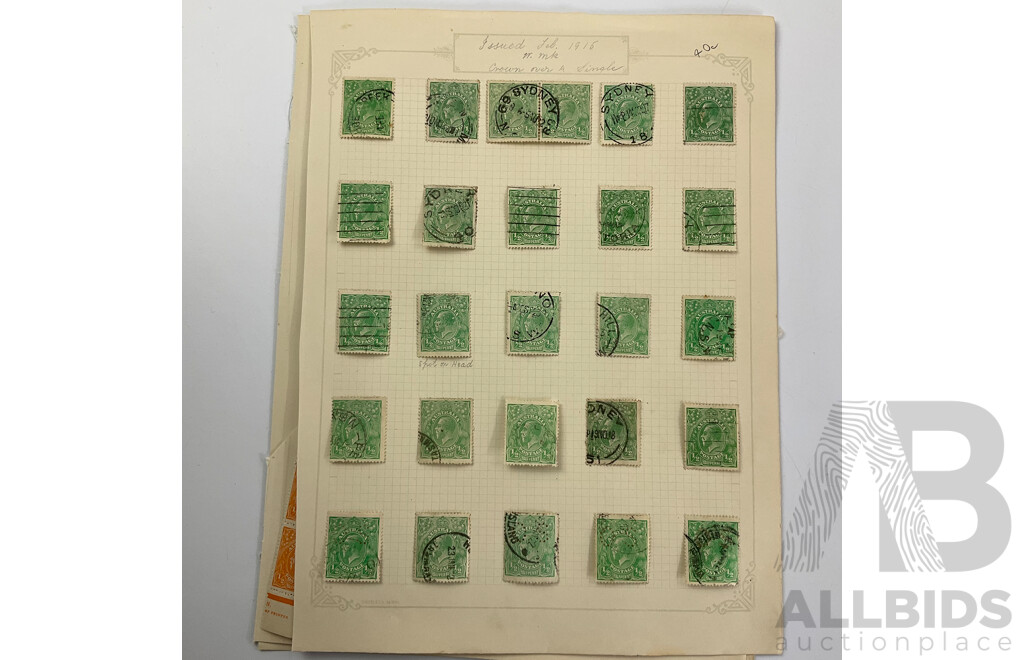 Australian KGV Stamps, 1914 - 1922, Mint Hinged Blocks, Half to Five Penny, Various Water Marks