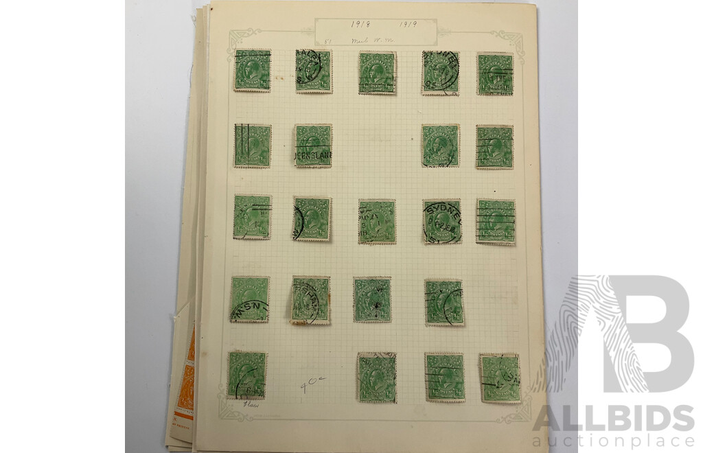Australian KGV Stamps, 1914 - 1922, Mint Hinged Blocks, Half to Five Penny, Various Water Marks
