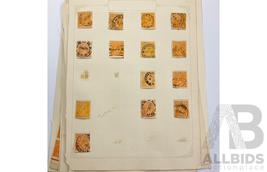 Australian KGV Stamps, 1914 - 1922, Mint Hinged Blocks, Half to Five Penny, Various Water Marks