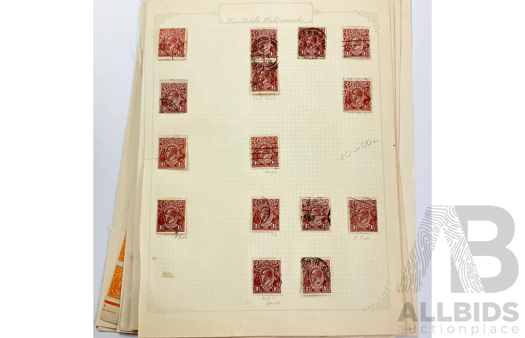 Australian KGV Stamps, 1914 - 1922, Mint Hinged Blocks, Half to Five Penny, Various Water Marks