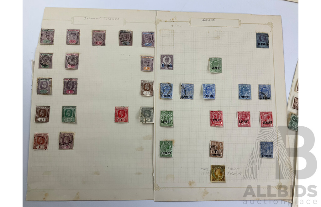 Collection of Vintage and Antique Commonwealth QV/KGV/KGVI Stamps Including Jamaica, Malta, Leeward Islands, Levant, Newfoundland, Overprints, Official, War Tax