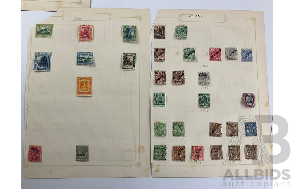 Collection of Vintage and Antique Commonwealth QV/KGV/KGVI Stamps Including Jamaica, Malta, Leeward Islands, Levant, Newfoundland, Overprints, Official, War Tax