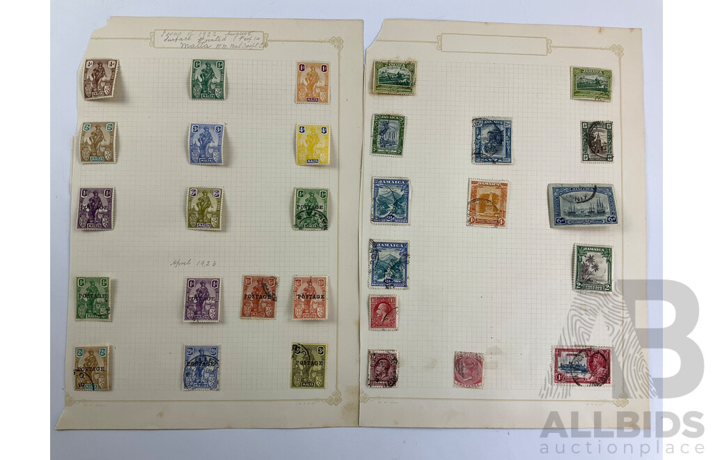 Collection of Vintage and Antique Commonwealth QV/KGV/KGVI Stamps Including Jamaica, Malta, Leeward Islands, Levant, Newfoundland, Overprints, Official, War Tax