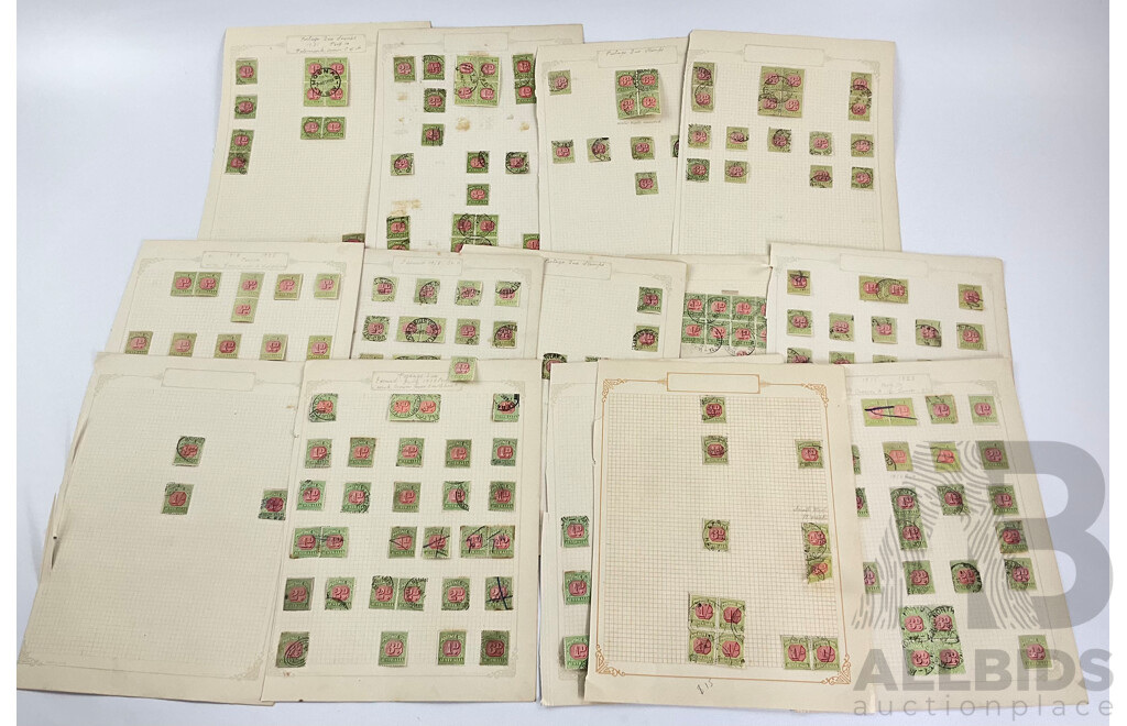 Collection of Australian 1910's- 1920's Postage Due Stamps, Blocks, Hand Cancel, Various Water Marks, Half Penny to Four Penny