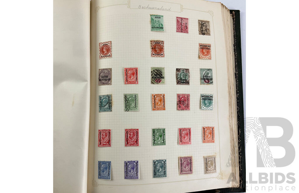 Album of Mostly Antique Commonwealth Countries Stamps Including Montserrat, Nova Scotia, Turks and Caicos Islands, British East Africa, Cape of Good Hope, Gambia, Mauritius, Nyasland, Sierra Leone, Kenya and More