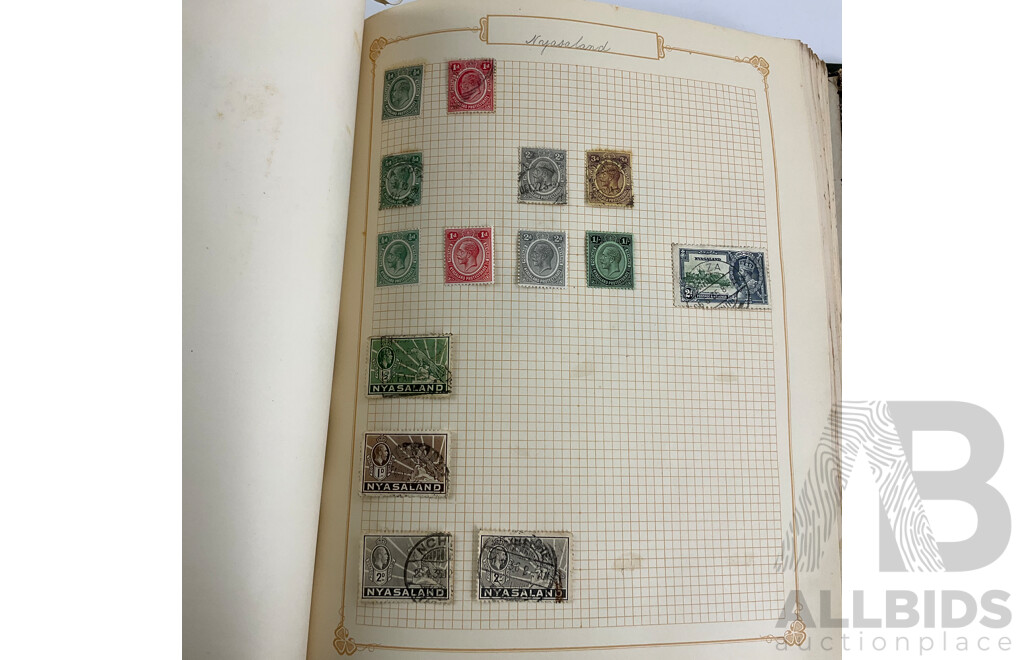 Album of Mostly Antique Commonwealth Countries Stamps Including Montserrat, Nova Scotia, Turks and Caicos Islands, British East Africa, Cape of Good Hope, Gambia, Mauritius, Nyasland, Sierra Leone, Kenya and More