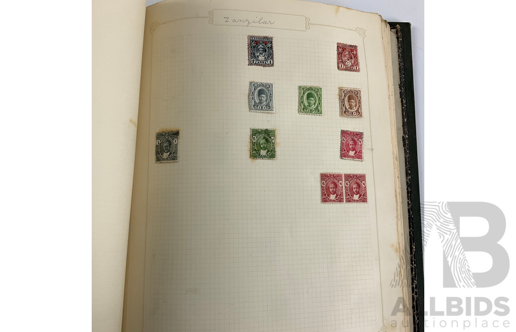 Album of Mostly Antique Commonwealth Countries Stamps Including Montserrat, Nova Scotia, Turks and Caicos Islands, British East Africa, Cape of Good Hope, Gambia, Mauritius, Nyasland, Sierra Leone, Kenya and More