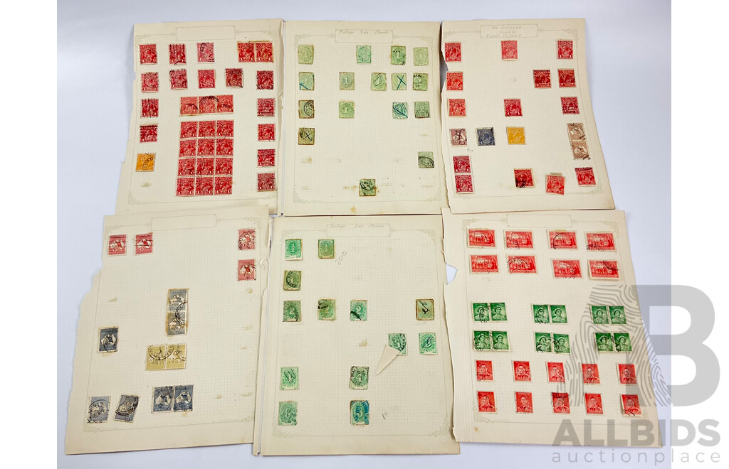Collection of Australian Predecimal Perfin and Postage Due Stamps Including OS, OS NSW, G NSW, Hand Cancels, Blocks, Kangaroo on Map, KGV, KGVI