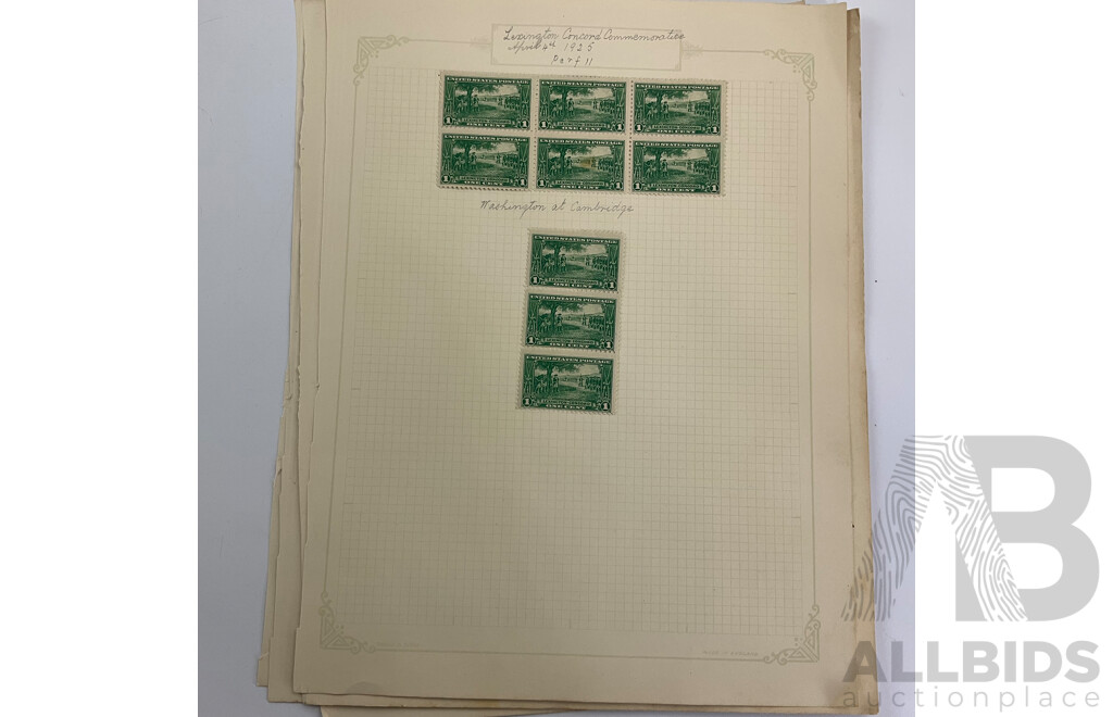 Collection of USA 1920's Stamps Including Harding, Nathan Hale, Harrison, Wilson, Roosevelt, Lexington-Concord Commemorative, Airmail, Overprints, Hinged Mint Blocks