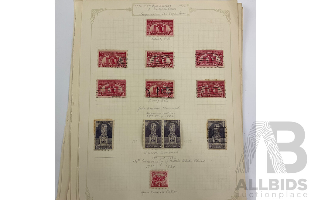 Collection of USA 1920's Stamps Including Harding, Nathan Hale, Harrison, Wilson, Roosevelt, Lexington-Concord Commemorative, Airmail, Overprints, Hinged Mint Blocks