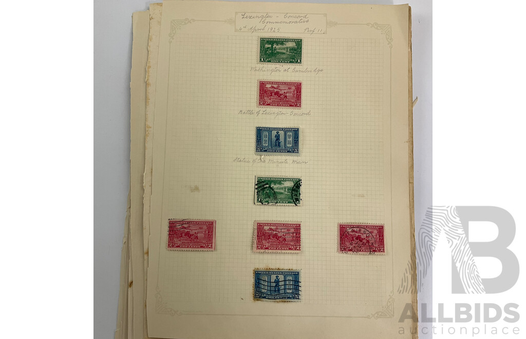 Collection of USA 1920's Stamps Including Harding, Nathan Hale, Harrison, Wilson, Roosevelt, Lexington-Concord Commemorative, Airmail, Overprints, Hinged Mint Blocks