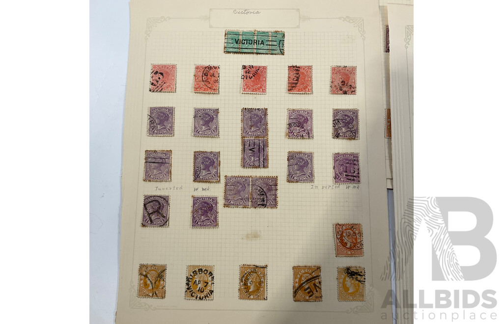 Collection of Australian Victoria State Stamps, QV, Postage Due, Hand Cancels, Perforated, Overprints, Examples Spanning Half Penny to Five Shillings