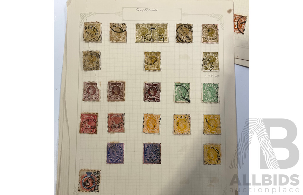 Collection of Australian Victoria State Stamps, QV, Postage Due, Hand Cancels, Perforated, Overprints, Examples Spanning Half Penny to Five Shillings