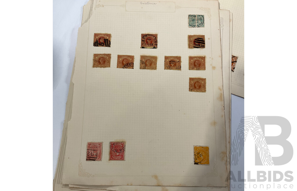 Collection of Australian Victoria State Stamps, QV, Postage Due, Hand Cancels, Perforated, Overprints, Examples Spanning Half Penny to Five Shillings