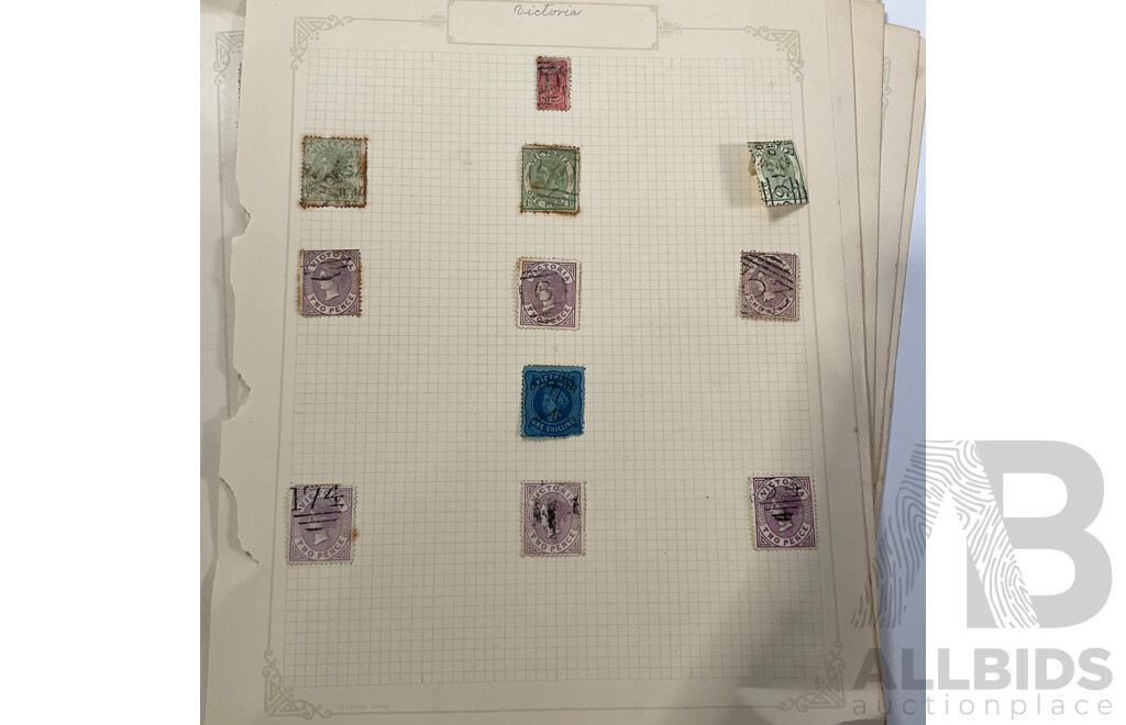 Collection of Australian Victoria State Stamps, QV, Postage Due, Hand Cancels, Perforated, Overprints, Examples Spanning Half Penny to Five Shillings