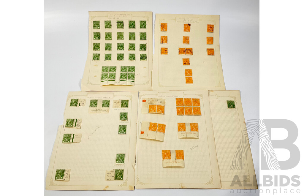 Collection of Australian KGV Half Penny and One Penny Stamps Including Hinged John Ash and A.J Mullett Mint Blocks