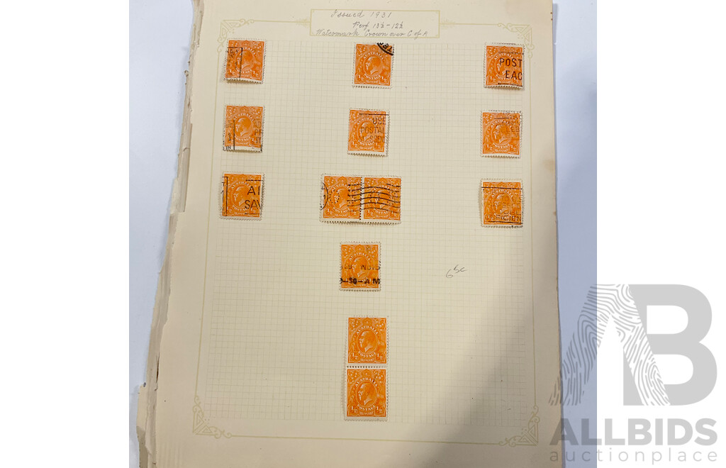 Collection of Australian KGV Half Penny and One Penny Stamps Including Hinged John Ash and A.J Mullett Mint Blocks