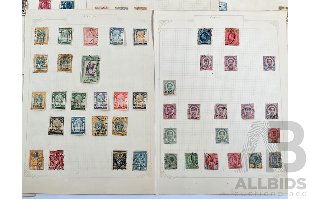 Collection of Persian/Iran and Siam Stamps, 1880's to 1920's Including Mint Hinged, Over Prints, Sets