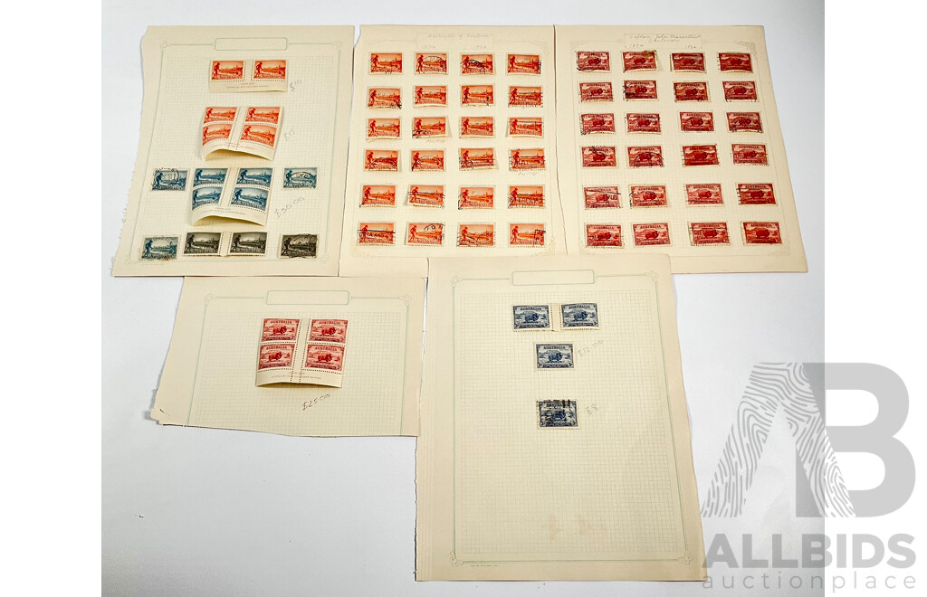 Australian 1934 Cetenary of Victoria Stamps Including Two, Three Penny, One Shilling with John Ash Two and Three Penny Mint Hinged Blocks and Captain John Macarthur Mint Hinged John Ash Block and Pair