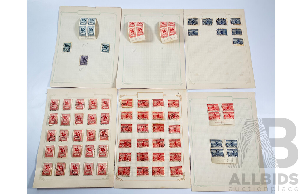 Australian 1935 KGV Coronation Stamps, Two, Three Penny, Two Shilling, Mint Hinged John Ash Two and Three Penny Blocks with 1936 Stamps Commemorating Submarine Telephone Communications to Tasmania, Mint Hinged John Ash Two and Three Penny Blocks