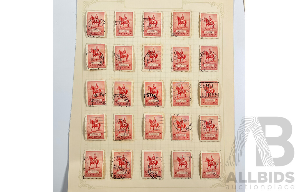 Australian 1935 KGV Coronation Stamps, Two, Three Penny, Two Shilling, Mint Hinged John Ash Two and Three Penny Blocks with 1936 Stamps Commemorating Submarine Telephone Communications to Tasmania, Mint Hinged John Ash Two and Three Penny Blocks