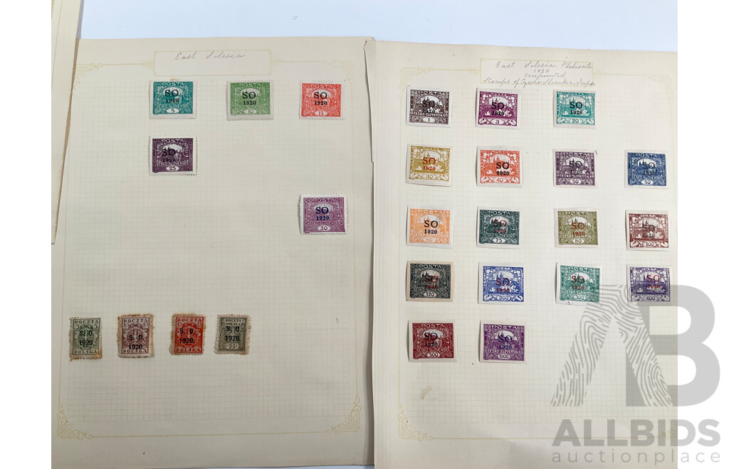 Collection of Antique Stamps Including Upper and East Silesie, Germany, Schleswig, Saargebiet