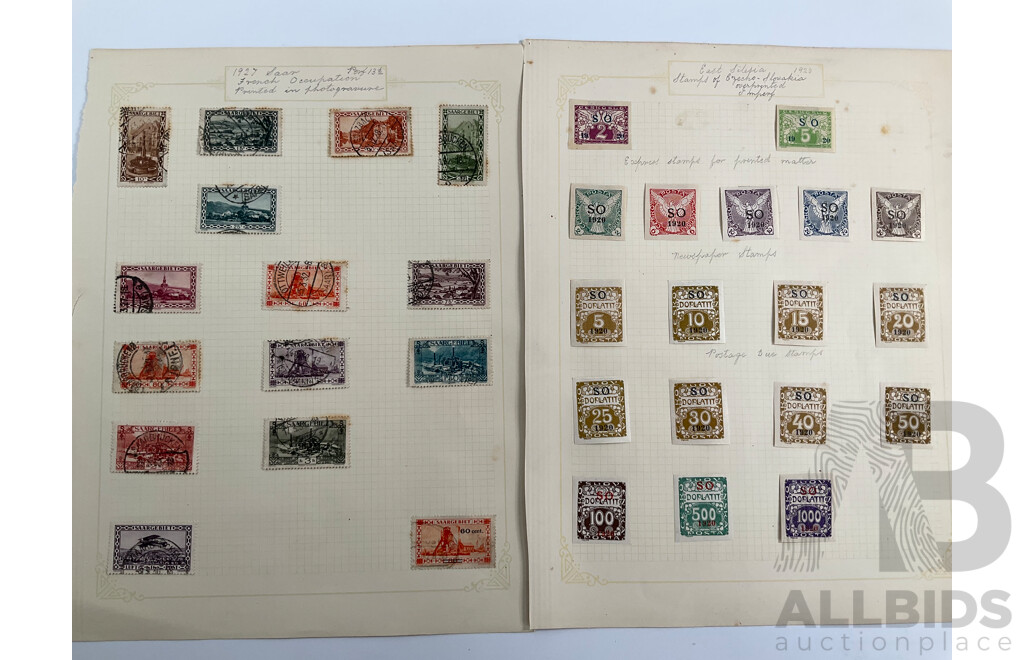 Collection of Antique Stamps Including Upper and East Silesie, Germany, Schleswig, Saargebiet