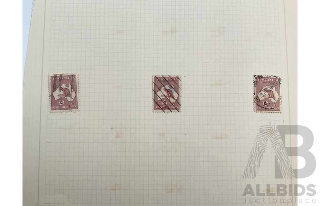 Collection of Australian Kangaroo on Map Stamps Including Twopence, Two and Half Pence, Threepence, Sixpence, Ninepence, Two Shilling, Mint Hinged T.S. Harrison Sixpence Pair, John Ash Ninepence Block
