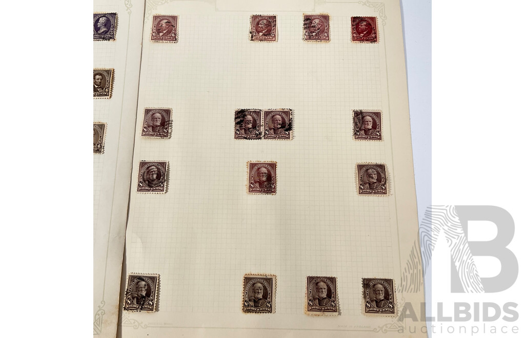 Collection of USA 1890's Stamps Including Oliver Perry One Dollar Type One and Two, Thomas Jefferson Fifty Cent, Daniel Webster Ten Cent and More