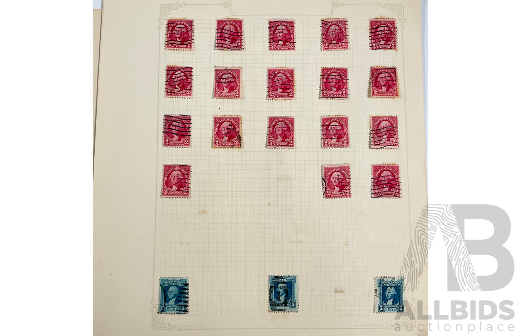 Collection of USA 1930's Stamps Including Mint Hinged Blocks, 1931 150th Anniversary of Yorktown Siege, 50th Anniversary of Red Cross, 1932 Los Angles Olympics, Bicentenary of the Birth of George Washington and More