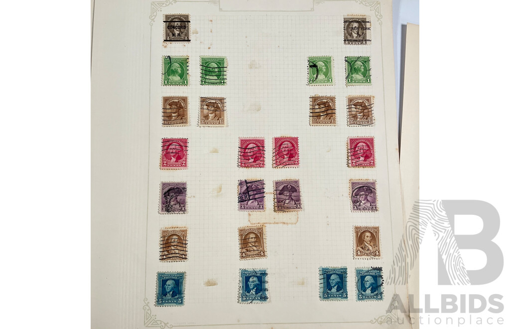 Collection of USA 1930's Stamps Including Mint Hinged Blocks, 1931 150th Anniversary of Yorktown Siege, 50th Anniversary of Red Cross, 1932 Los Angles Olympics, Bicentenary of the Birth of George Washington and More