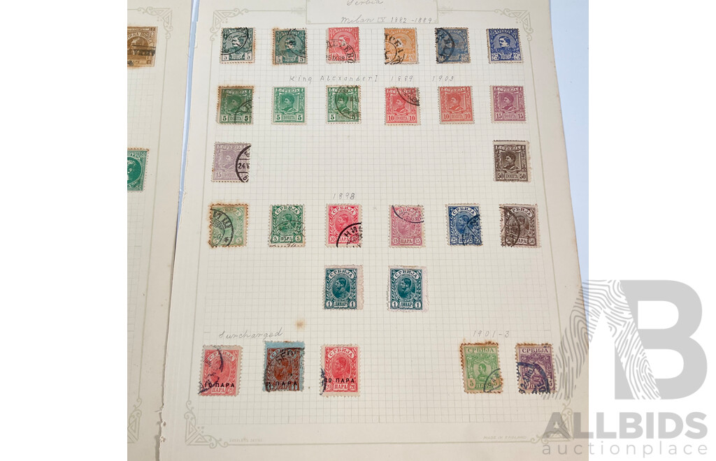 Collection of Antique Serbian Stamps Spanning 1880's to 1910's Including Postage Due, Over Prints, Sets