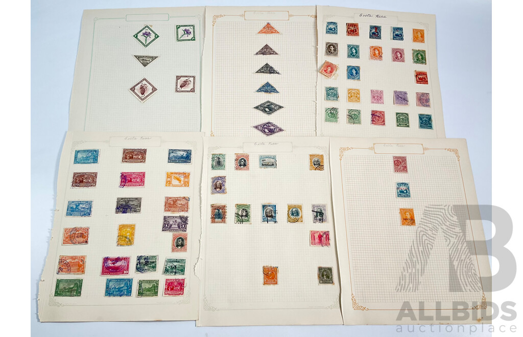 Collection of Vintage Costa Rica Stamps Spanning 1880's to 1930's Including Official, Over Prints, Mint Hinged, Sets