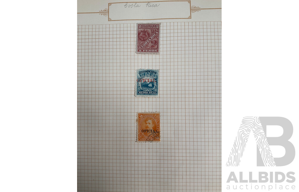 Collection of Vintage Costa Rica Stamps Spanning 1880's to 1930's Including Official, Over Prints, Mint Hinged, Sets