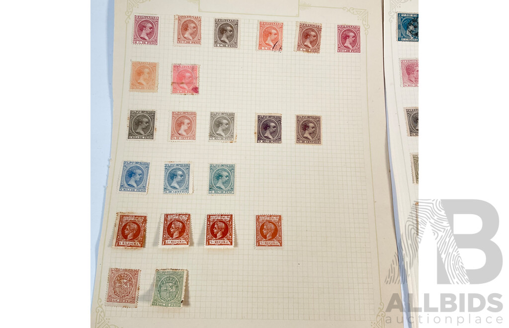 Collection of Spain, Puerto Rico and Philippines Stamps Spanning 1890's to 1930's Including King Alfonso XIII, Sets, Mint Hinged,