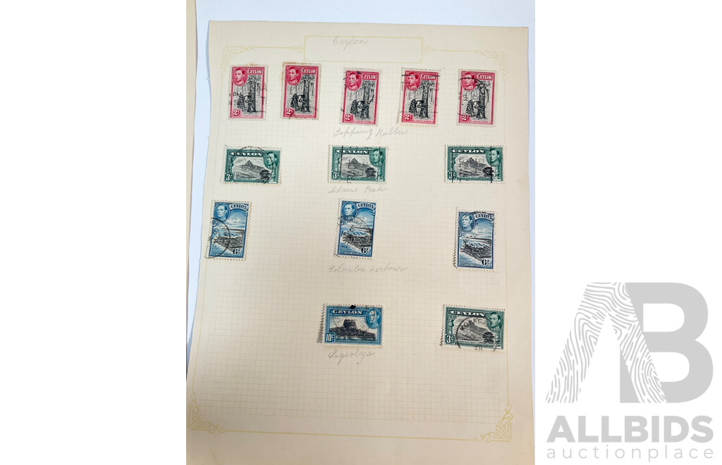 Collection of French India, Charkhari State Bamra, Jaipur State, Bhopal, Ceylon, Stamps Spanning 1910's to 1930's Including Mint Hinged, Over Prints, Imperfs