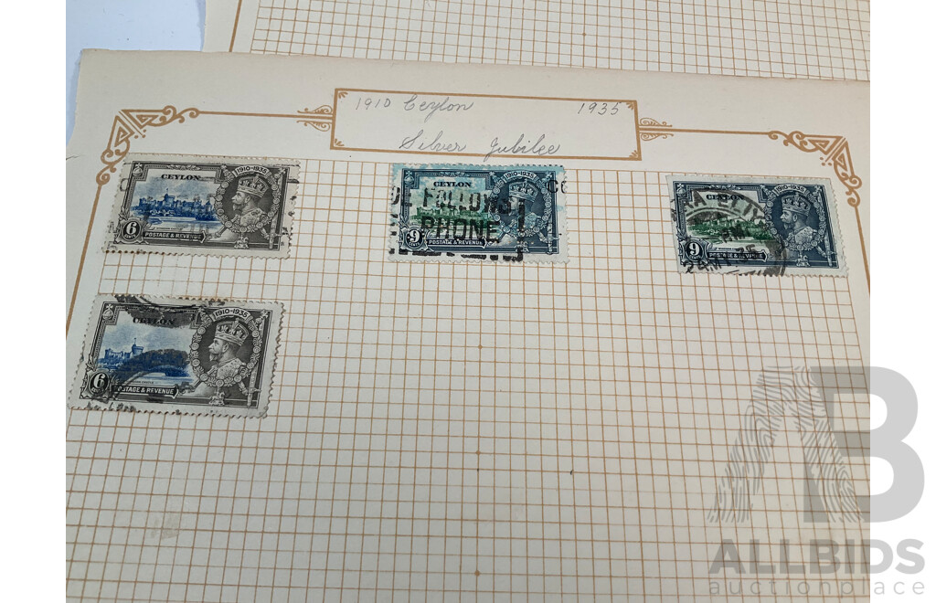Collection of French India, Charkhari State Bamra, Jaipur State, Bhopal, Ceylon, Stamps Spanning 1910's to 1930's Including Mint Hinged, Over Prints, Imperfs