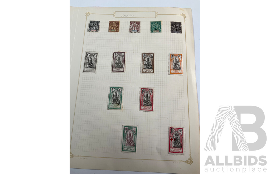 Collection of French India, Charkhari State Bamra, Jaipur State, Bhopal, Ceylon, Stamps Spanning 1910's to 1930's Including Mint Hinged, Over Prints, Imperfs