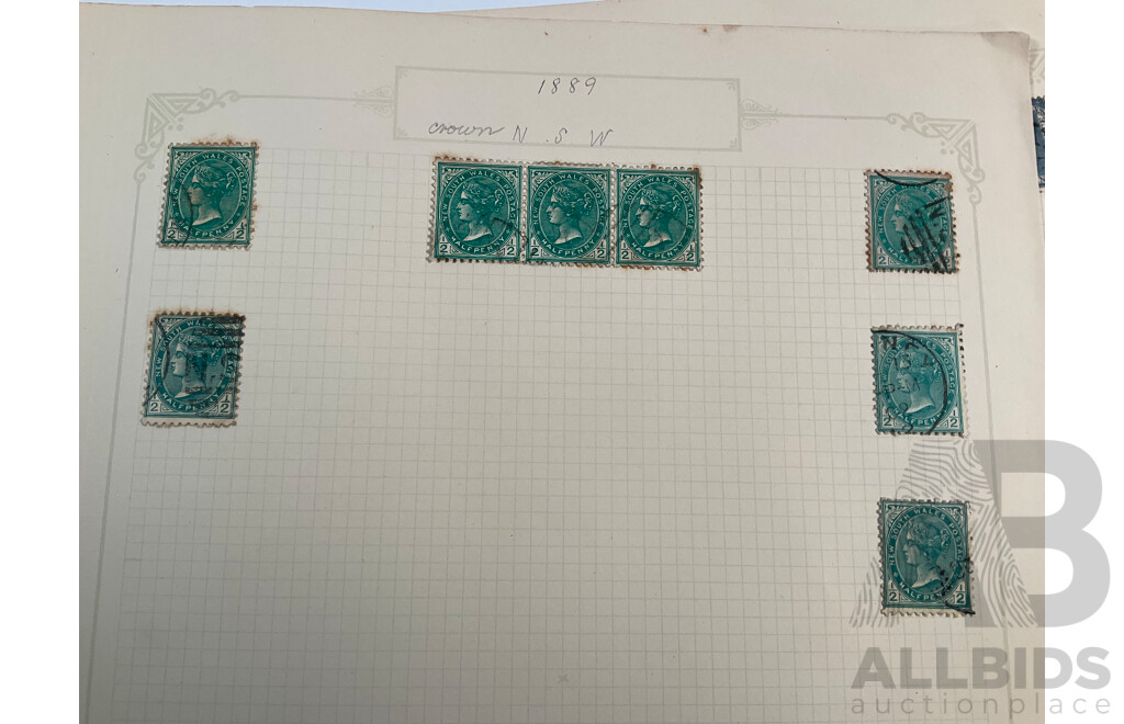 Collection of Australian 1880's/90's New South Wales QV Stamps, Half, One, Two Five Penny, Crown Water Marks