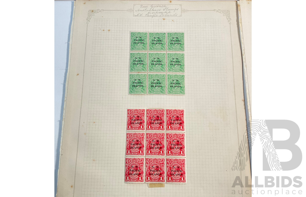 Australian KGV and Kangaroo on Map North West Pacific Island Over Print Stamps, Half Penny to Two Shillings, Mint Hinged Blocks