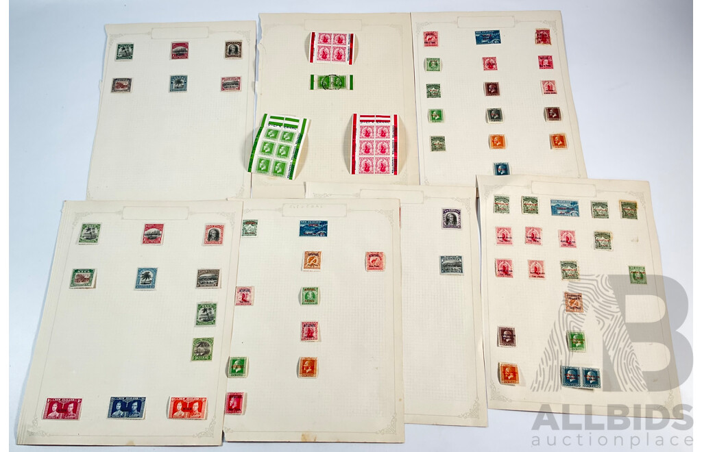 Collection of Aitutaki, Niue, Penrhyn and New Zealand Overprint Stamps with New Zealand Abdulla Virginian Cigarettes/Jeye's Fluid KGV Mint Hinged Blocks