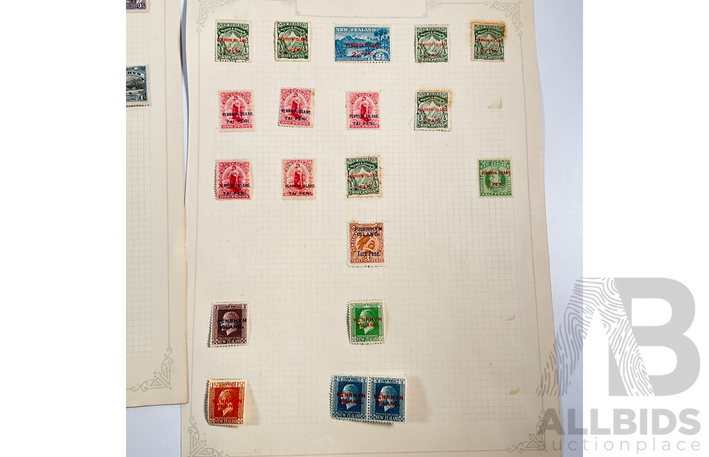 Collection of Aitutaki, Niue, Penrhyn and New Zealand Overprint Stamps with New Zealand Abdulla Virginian Cigarettes/Jeye's Fluid KGV Mint Hinged Blocks