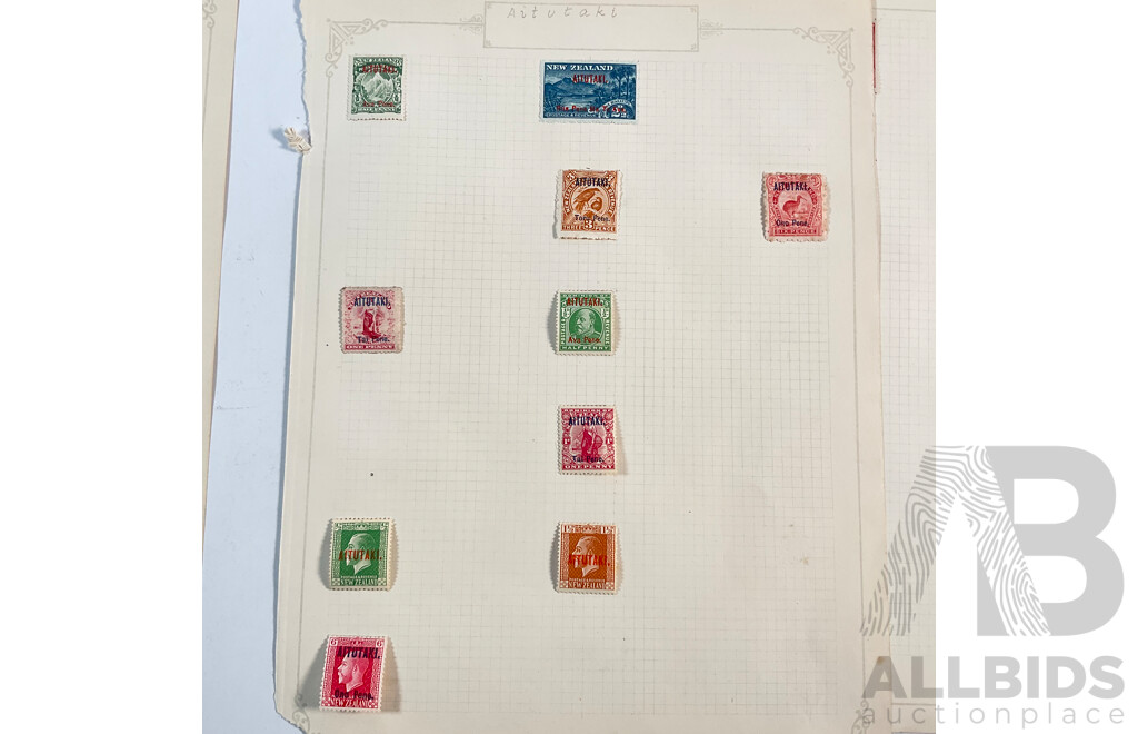 Collection of Aitutaki, Niue, Penrhyn and New Zealand Overprint Stamps with New Zealand Abdulla Virginian Cigarettes/Jeye's Fluid KGV Mint Hinged Blocks
