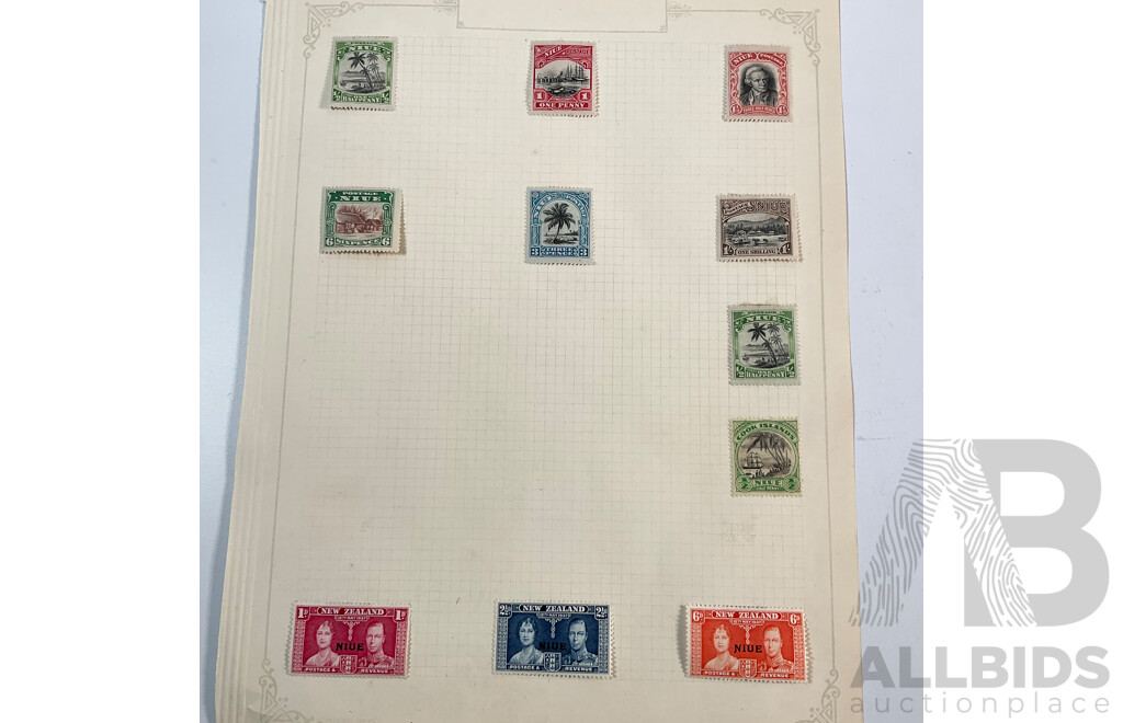 Collection of Aitutaki, Niue, Penrhyn and New Zealand Overprint Stamps with New Zealand Abdulla Virginian Cigarettes/Jeye's Fluid KGV Mint Hinged Blocks